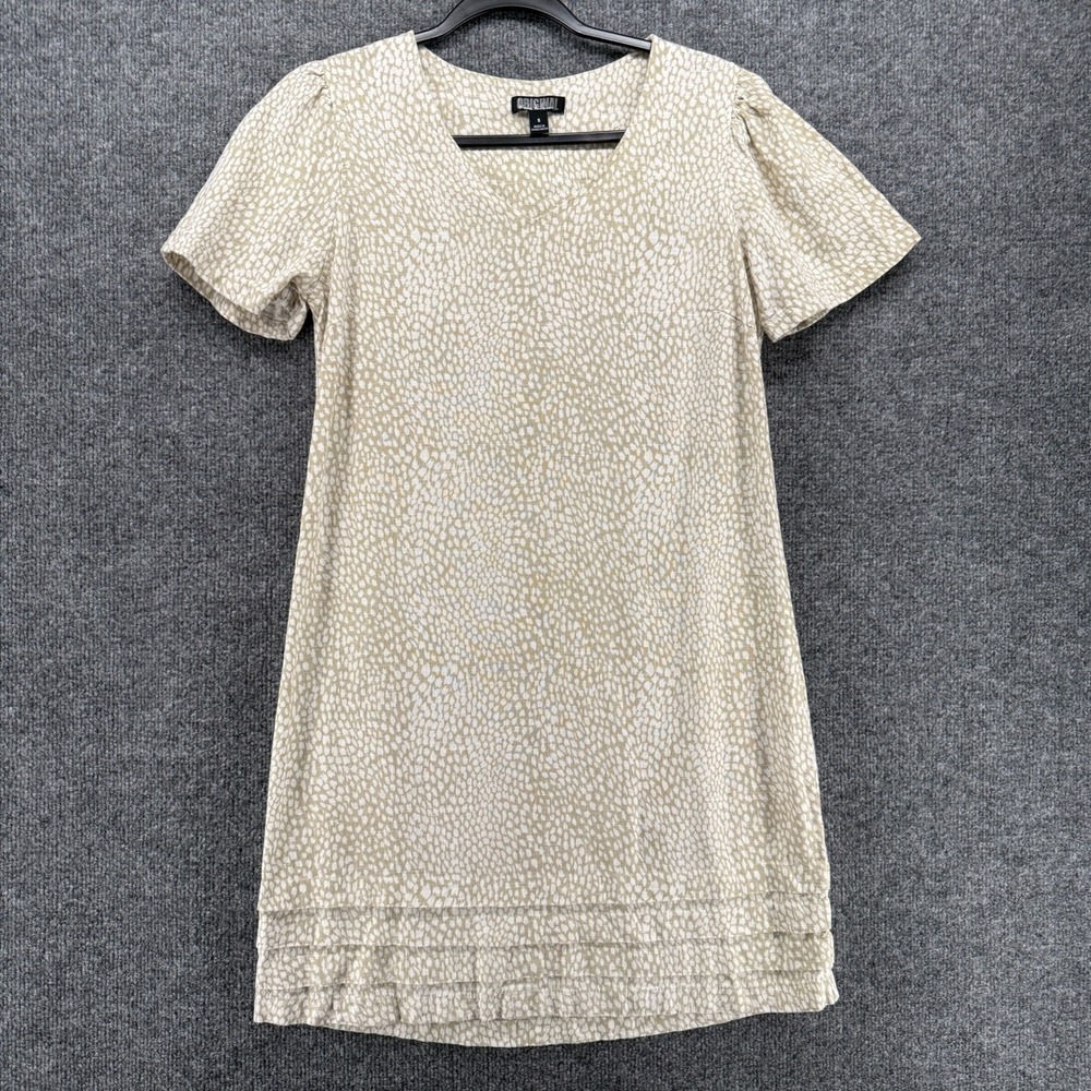 Nicole Miller Dress‎ Womens S Linen Beige Polka Dot V-Neck Shift Coastal Resort